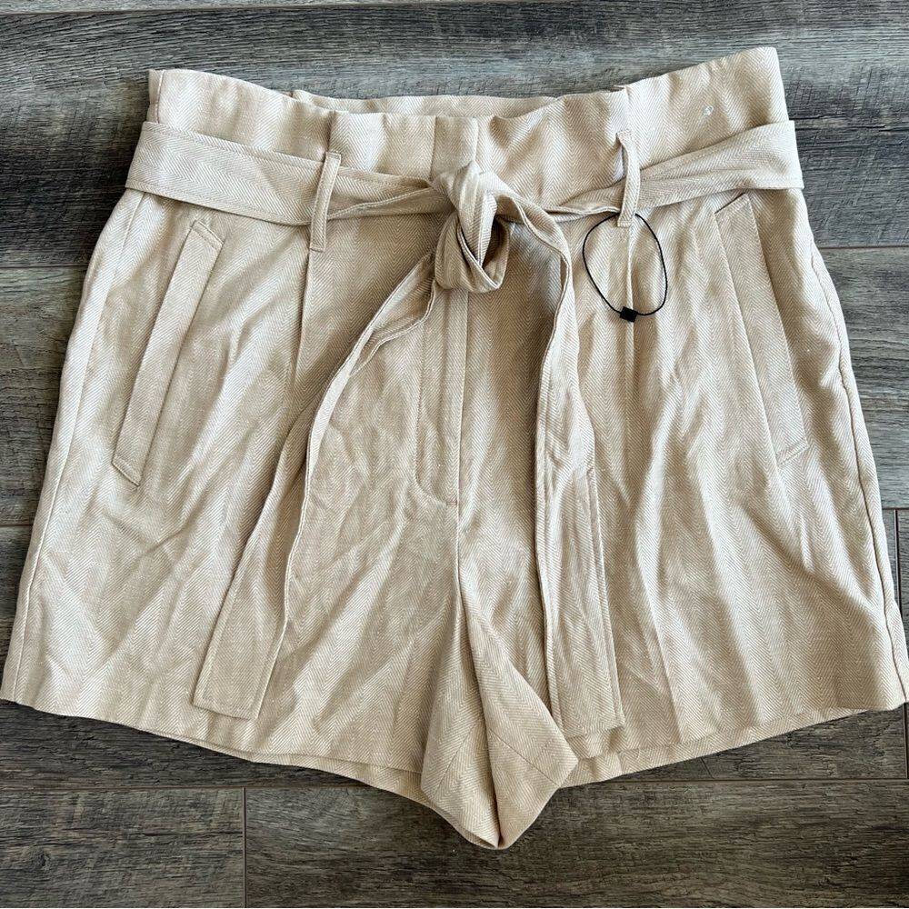 Express MIDI Extreme High Rise Shorts Khaki Tan Size 14 Linen Blend NEW - Picture 4 of 12
